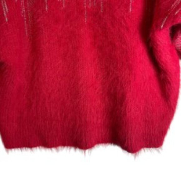 JENNIFER LOPEZ SWEATER RED EYELASH W/METALLIC DESIGN 3/4 RAGLAN SLEEVE SIZE L - Picture 7 of 8